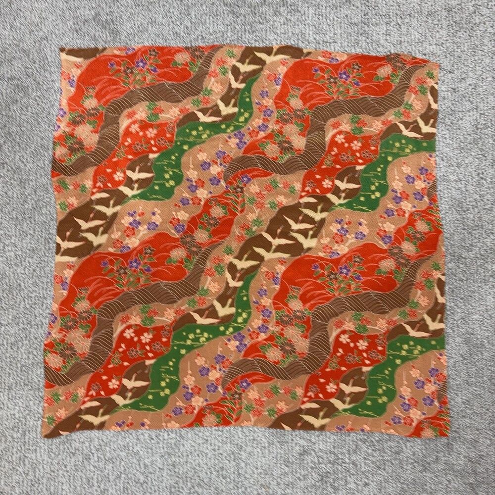 Vintage Scarf Womens One Size Multicolor Rayon Floral Square Japan Boho Bandana